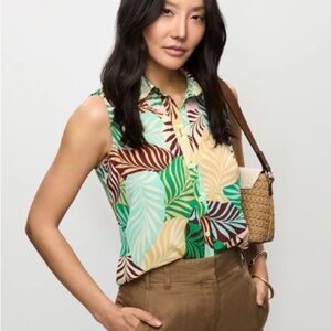 MELANIE LYNE Vibrant Sleeveless Palm Print Blouse Shirt Sz  8